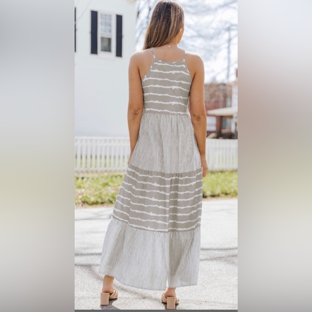 Boho Heather Gray n White Maxi Dress - Picture 4 of 6